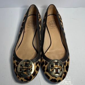 Tory Burch Leopard Print Flats with Gold Accents
